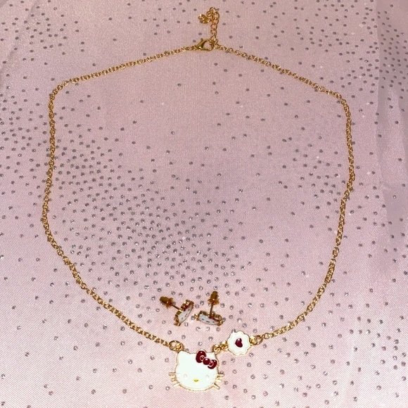 Hello kitty gold necklace and earring set Sanrio kawaii accessories - Picture 2 of 5
